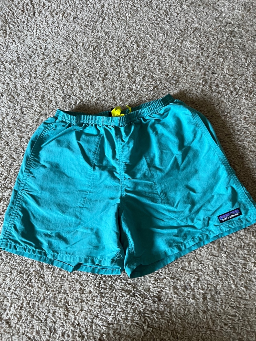 Patagonia Shells Swim Trunks Teal With Yellow Accent Size S